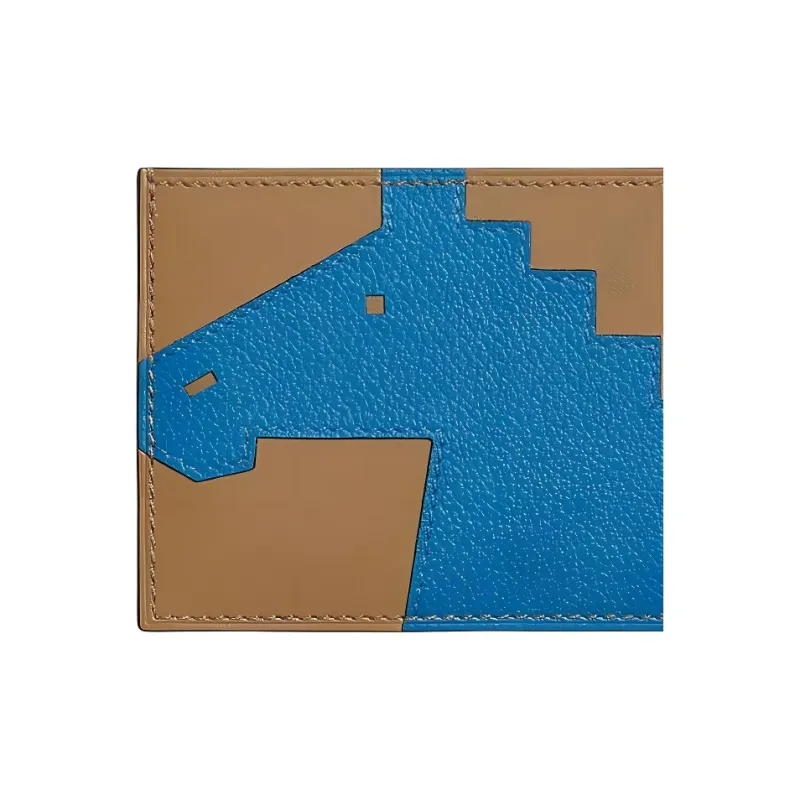 HERMES Cheval Picto Evercolor Leather Card Holder Women's Brown & Zanzibar Blue-5
