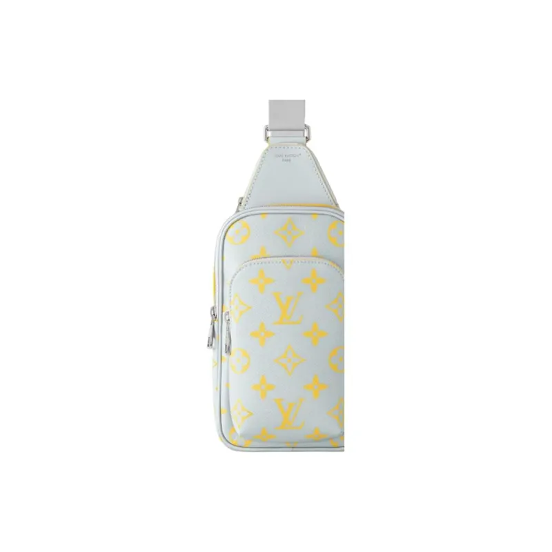 LOUIS VUITTON Avenue Coated Canvas Sling Bag Men's Gray & Yellow-4