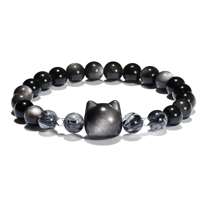 PUTUOSHANWENCHUANG Obsidian Bracelets Unisex-0