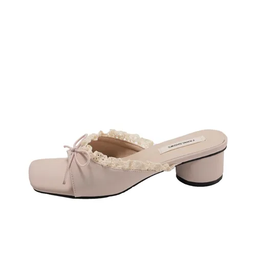 AJPAP Rubber Sole Leather Patchwork Slide Slippers Women's