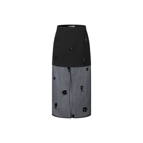 Three Quarters Casual Long Skirts Women's Black