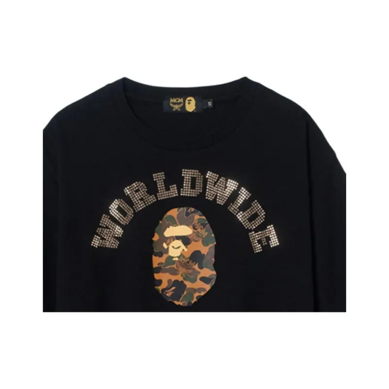 Bape X Mcm Rhinestone College Short Tee Black-1