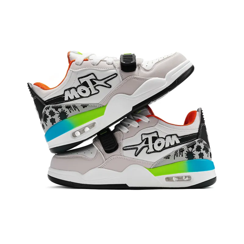 TALKING TOM Vintage Basketball Shoes Unisex Low Top Beige Orange/White/Gray Black-8