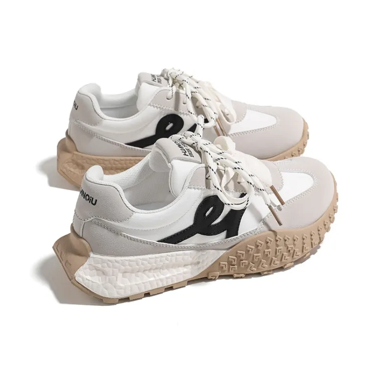 HUANQIU Abrasion Resistant Lightweight Rebound Low Top Casual Shoes Women's Beige Black-1
