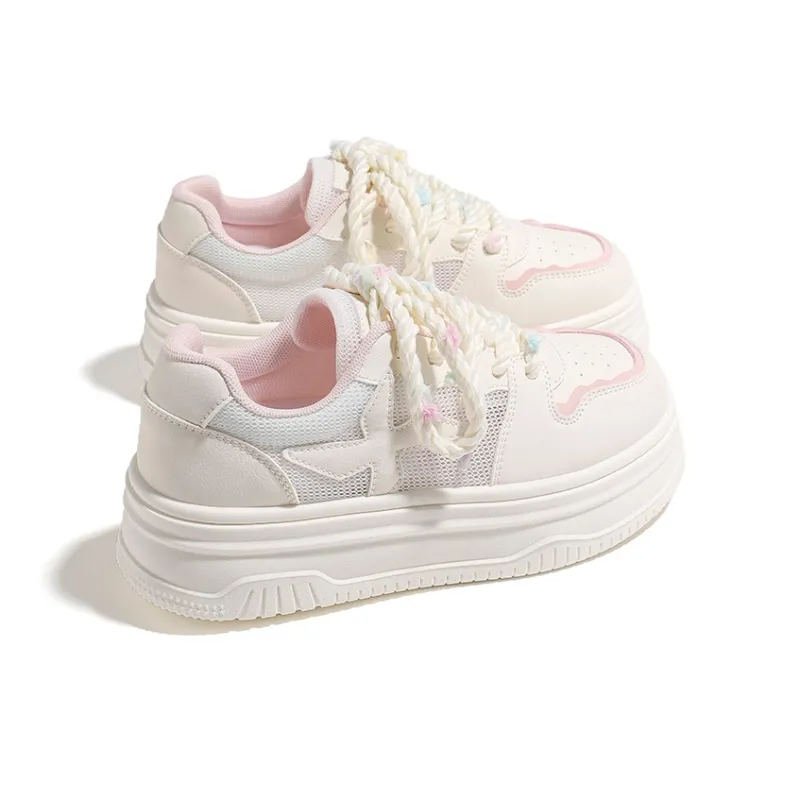 HUANQIU Slip Resistant, Lightweight, And Breathable Low Top Skateboard Shoes Women's Beige Pink-1