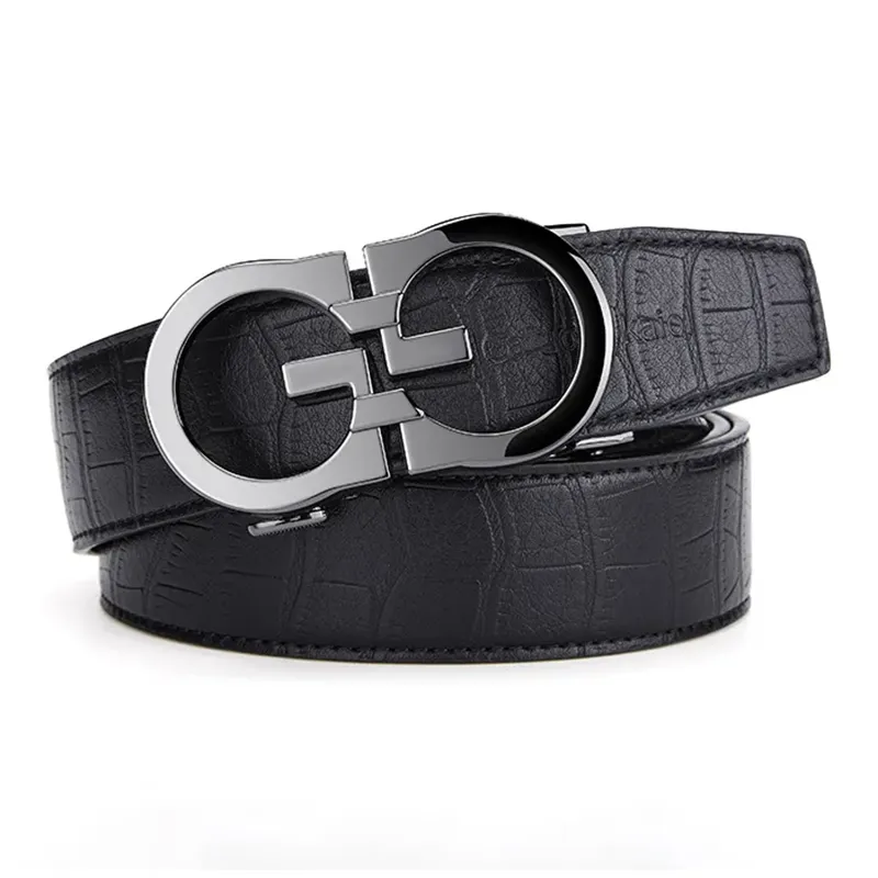 Cheekkiss Embossed Top Grain Cow Leather Belts Men's Automatic Buckle 3.5cm Casual Belt-2