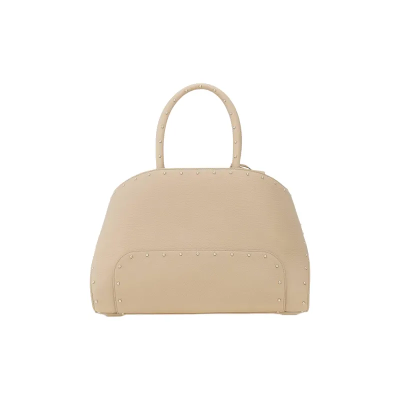 FERRAGAMO Hug Hammered Texture Calfskin Shoulder Bag, Crossbody Bag, Handbag Medium Size Women's Light Beige-3