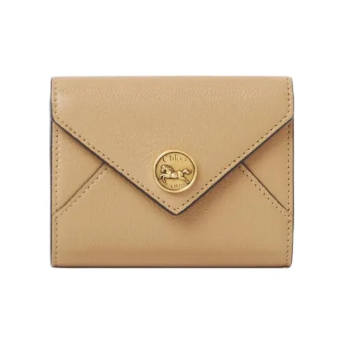 Chloe Grain Leather Wallet Trumpets Women's Crisp Cookie Beige