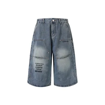 Qnxeey Denim Shorts Unisex Blue