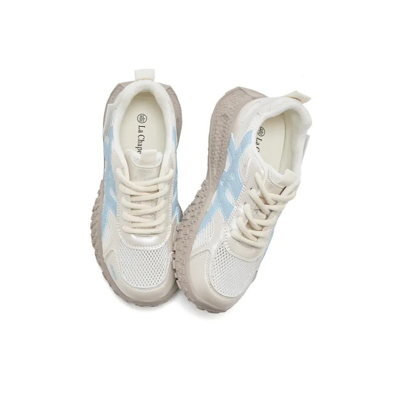 La Chapelle Anti Slip Wear Resistant Low Top Chunky Sneakers Women's Beige Blue-1