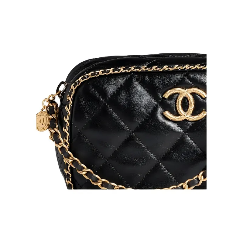 CHANEL Gold Coin Collection Sheepskin Shoulder Bag, Crossbody Bag Mini Women's Black-4