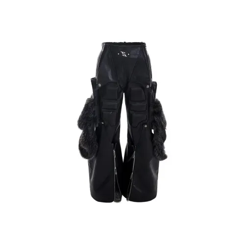 START EXCEED END Fuzzy Patchwork PU Leather Pants Unisex