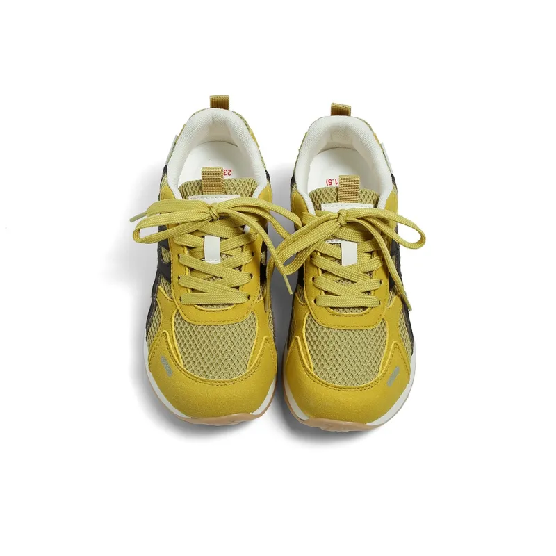 HUANQIU Height Increasing Abrasion Resistant Lightweight Breathable Slip Resistant Low Top Casual Shoes Women's Yellow-5
