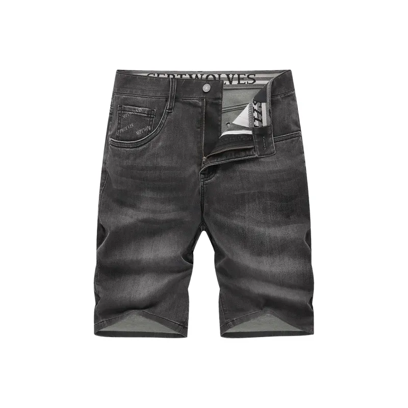 SEPTWOLVES Denim Shorts Unisex Black Gray Color-0
