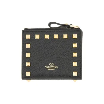 Valentino Rockstud Calfskin Wallet Women's Black
