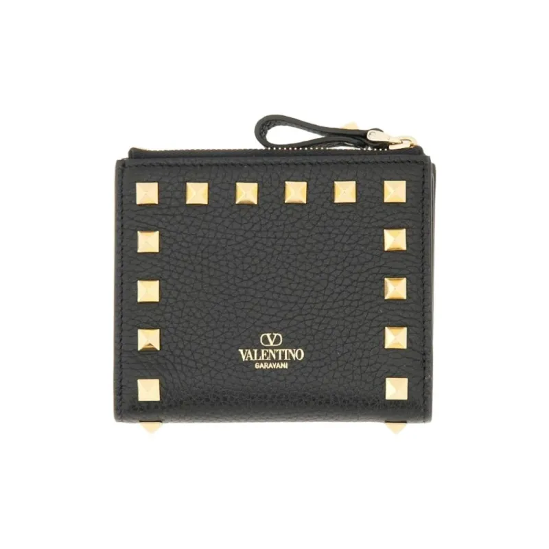 Valentino Rockstud Calfskin Wallet Women's Black-0
