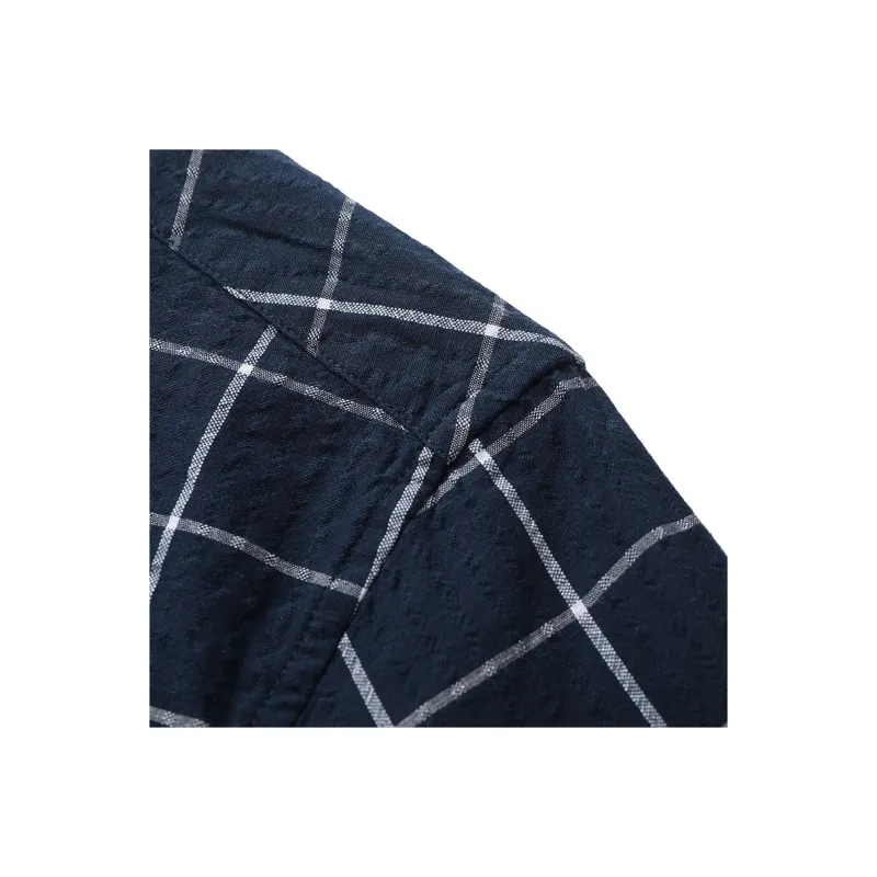 ARTSDON Shirts Men Navy Blue Plaid-3