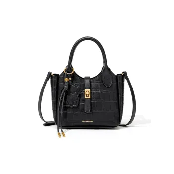 CinvaiKrose Synthetic Leather Basket Bag Handbag Medium Size Women's Ecru/Black