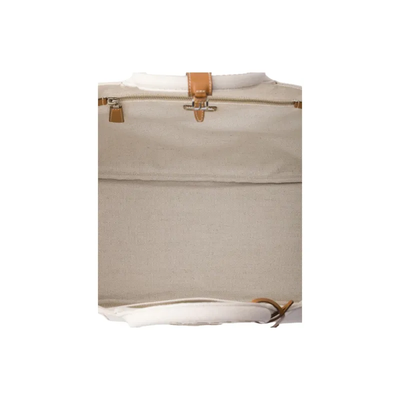 PRADA Cotton Linen Blend Tote Bag, Shopping Bag, Shoulder Bag, Crossbody Bag, Handbag Extra Large Women's Natural-3