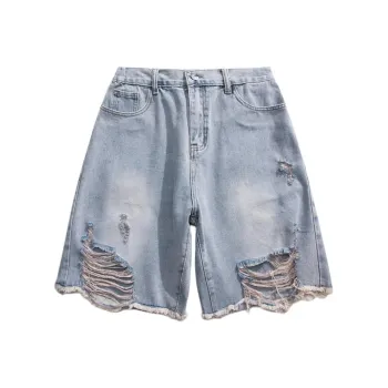 HKRXEC Denim Shorts Men Blue