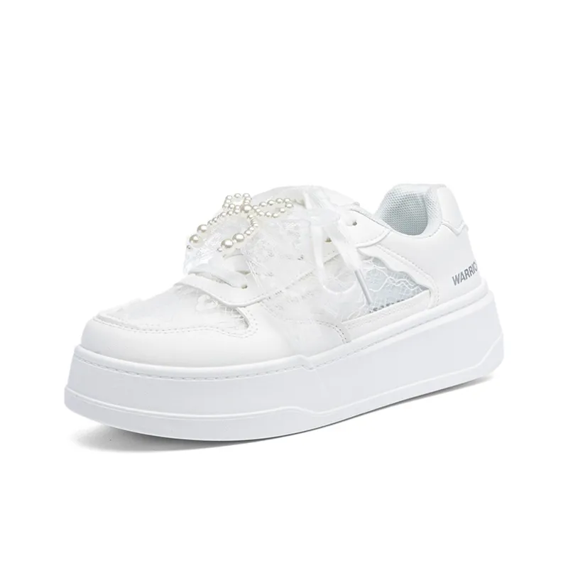 Warrior Abrasion Resistant Height Increasing Low Top Skateboard Shoes Women's White-1
