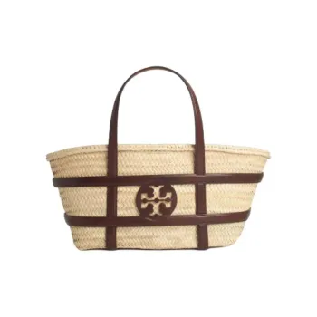 TORY BURCH Ella Raffia Tote Handbag Women's Cream