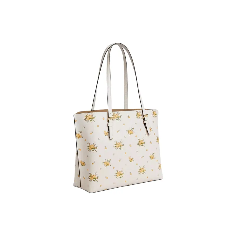 COACH Mollie Double Sided Pebbled Leather Tote Bag, Shopping Bag, Shoulder Bag Tubas Women's Beige & Yellow-1