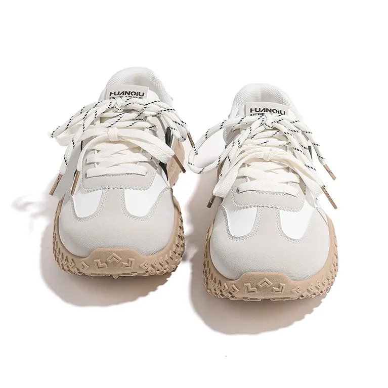 HUANQIU Abrasion Resistant Lightweight Rebound Low Top Casual Shoes Women's Beige Black-2