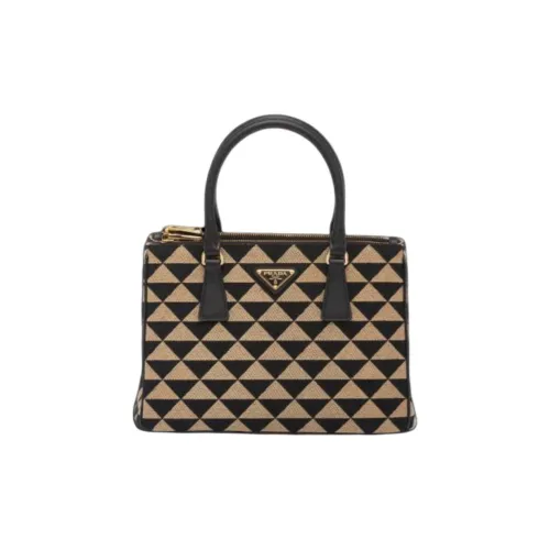 prada Match Fabric With Leather Handbag Women's Brown & Black