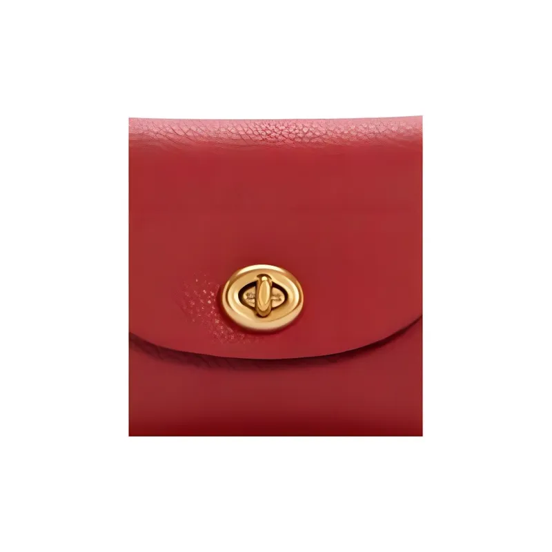 COACH Pouch Pebbled Leather Clutch Coin Purse Mini Women's Red-2