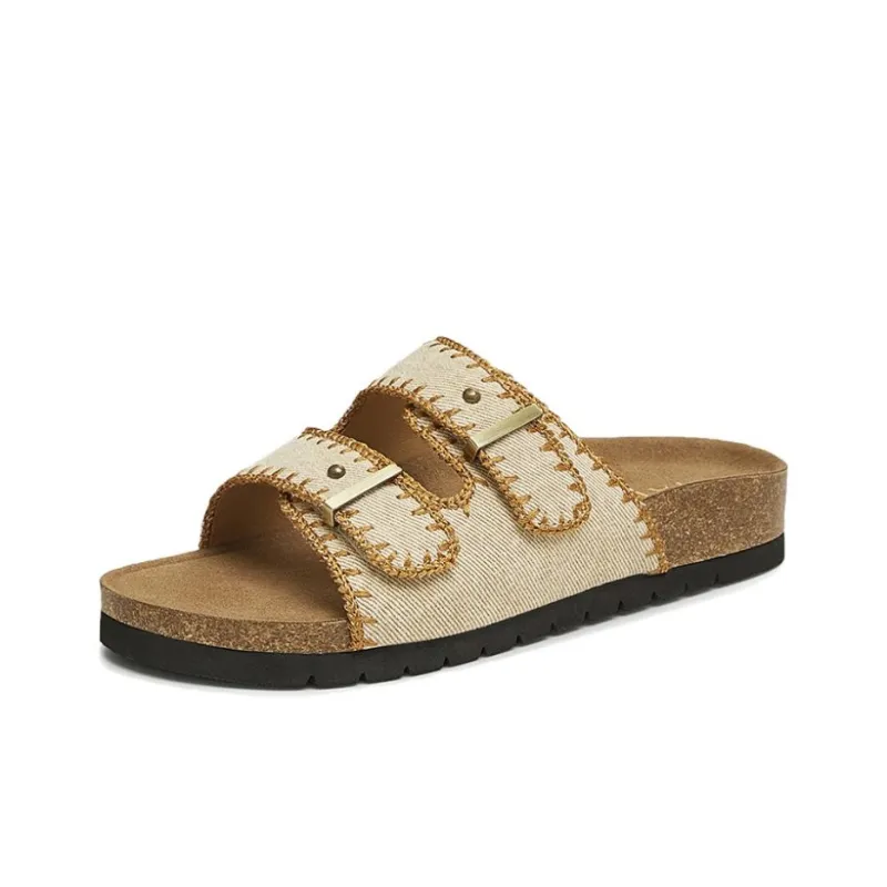TATA Rubber Sole Leather Patchwork Quiet Slide Slippers Women's-1