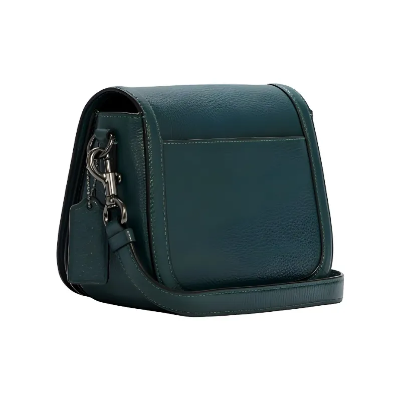 COACH Saddle Leather Flap Saddle Bag Shoulder Bag Crossbody Bag Small Size Women's Green-2