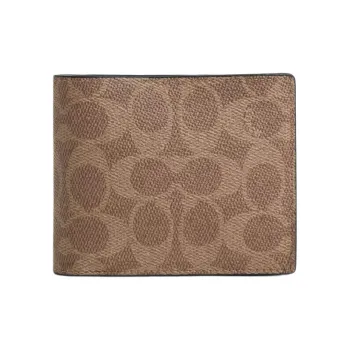 COACH 3 IN 1 Wallet Coated Canvas Wallet Mini Women's Tan & Spice Orange