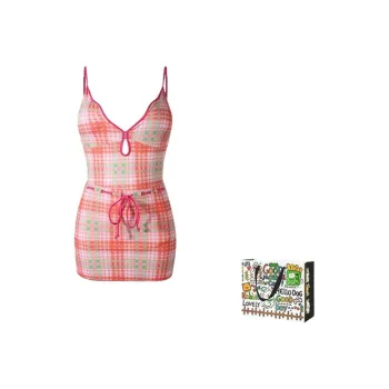 Dippanis Swimsuit Sets Women's Pink Plaid Shopping Bag