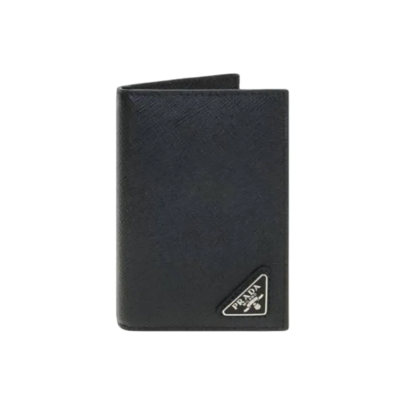 PRADA Leather Card Holder Unisex Black-3