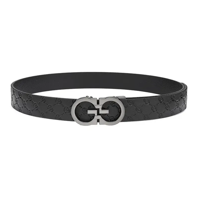 Cheekkiss Embossed Top Grain Cow Leather Belts Men's Automatic Buckle 3.5cm Casual Belt-1