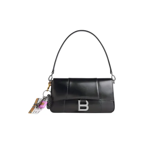 Balenciaga Hourglass Calfskin Handbag, Shoulder Bag Medium Size Women's Black