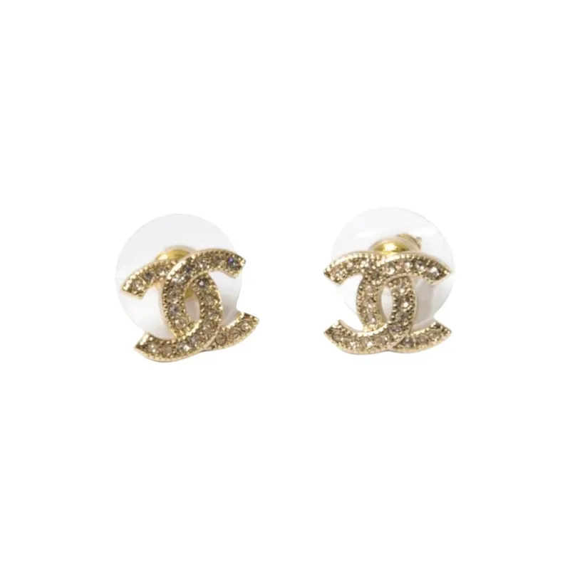 CHANEL Metal, Gold Plated, Crystal Stud Earrings Women's Gold-0