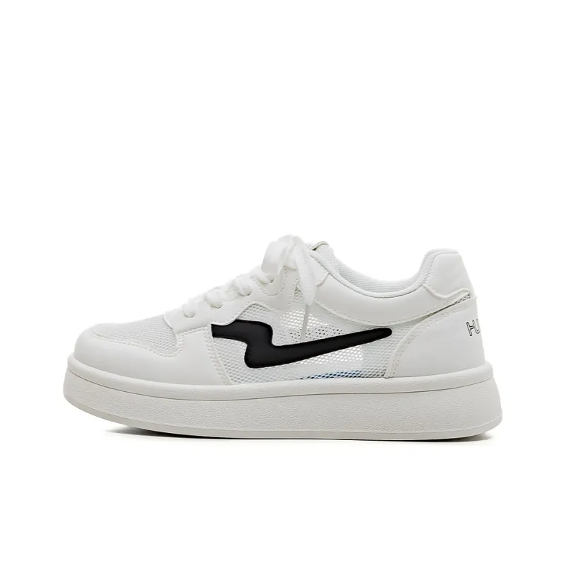HUANQIU Slip Resistant, Lightweight, And Breathable Low Top Skateboard Shoes Women's White Black-0