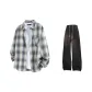 Gray Blue Plaid+Black Pants