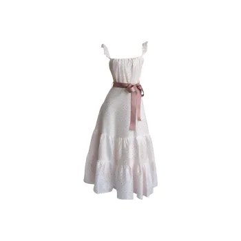 Mu Xiao Xin Slip Dresses Women's Pink Polka Dot Maxi Skirt