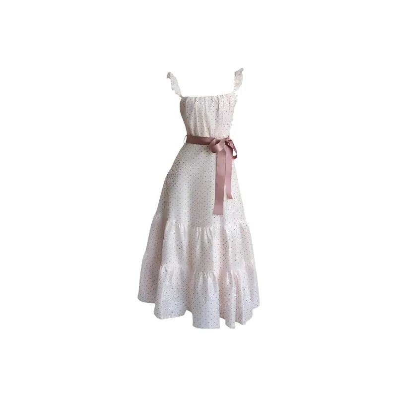 Mu Xiao Xin Slip Dresses Women's Pink Polka Dot Maxi Skirt-0
