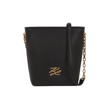 KARL LAGERFELD K/AUTOGRAPH Cow Leather Bucket Bag, Shoulder Bag Trumpets Women's Black