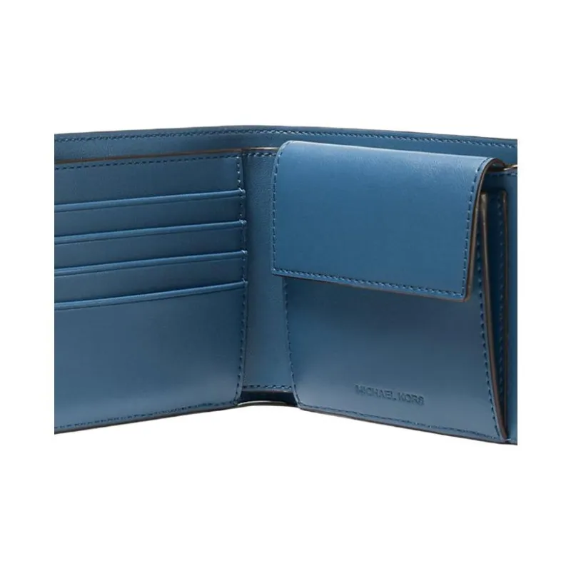 MICHAEL KORS Hudson Litchi Grain Leather Wallet Men's Blue-3