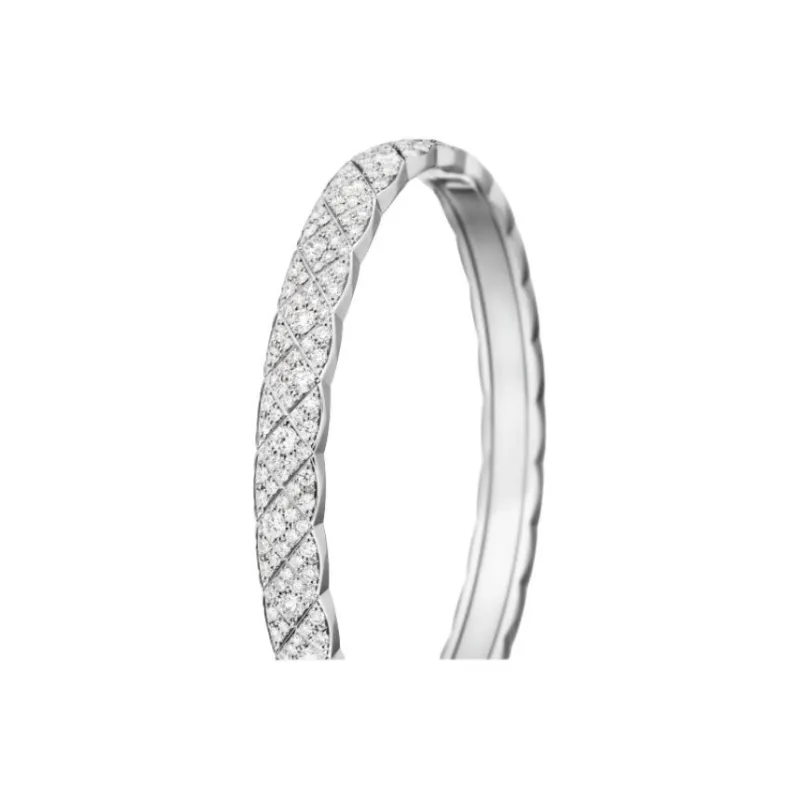 CHANEL 18K White Gold Bangles Unisex Silver-2