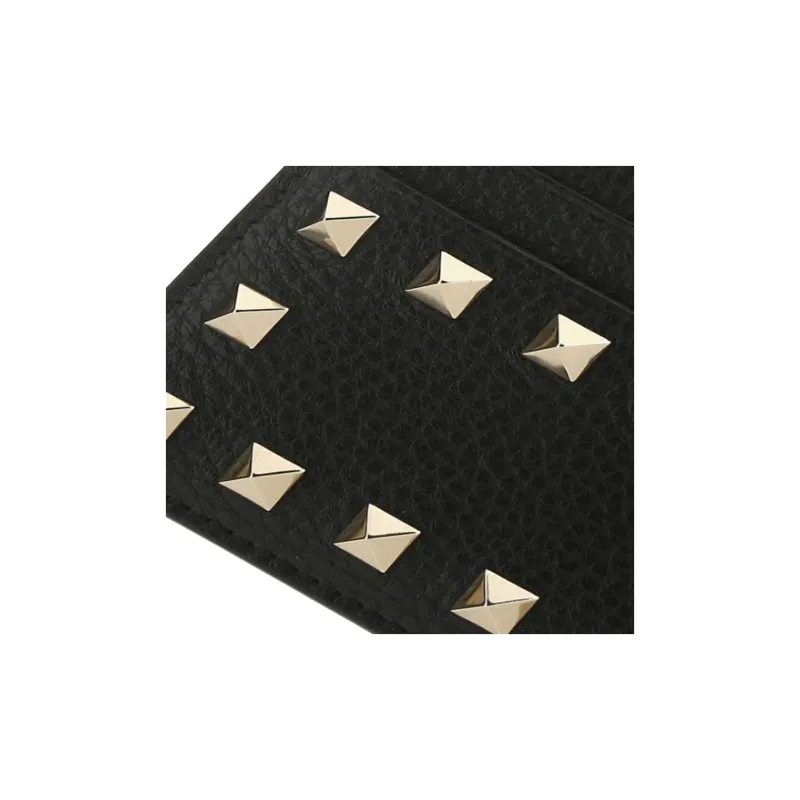 Valentino Rockstud Leather Card Holder Women's Black-2