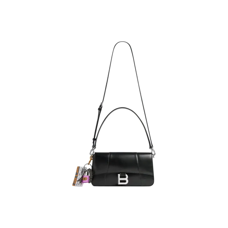 Balenciaga Hourglass Calfskin Handbag, Shoulder Bag Medium Size Women's Black-1