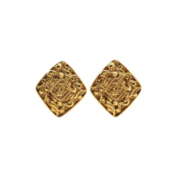 CHANEL 1970 1980 Gold Plated Diamond Clip On Earrings Costume Earrings
