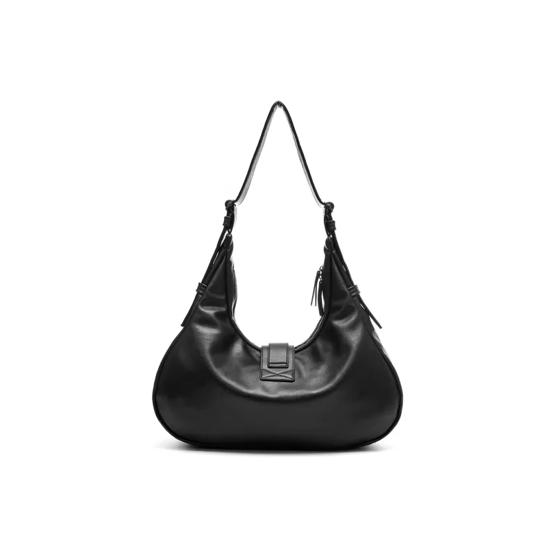 Yawei Kuroda PU 「Bound Curved」 Crescent Bag Handbag, Shoulder Bag, Crossbody Bag Tubas Unisex Black-4