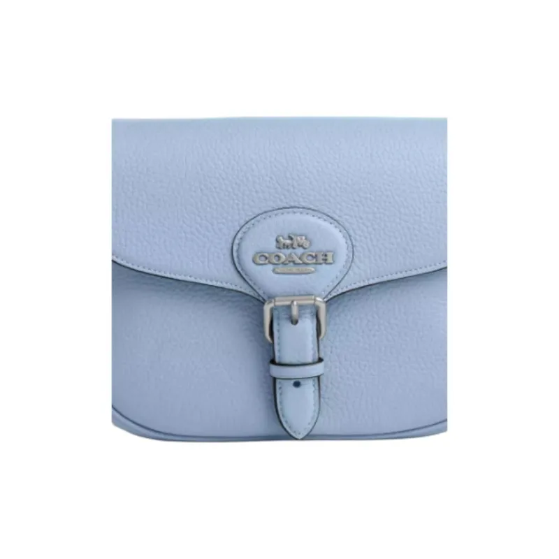 COACH Amelia Pebbled Leather Saddle Bag, Crossbody Bag, Shoulder Bag Medium Size Women's Blue-3